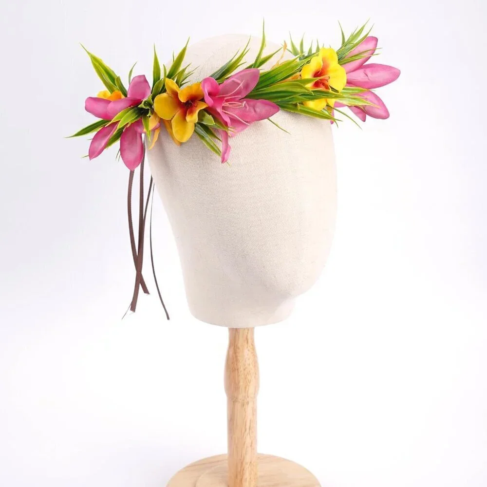 Hawaiian Flower Crown Artificial Tropical Floral Headband for Luau Beach Party